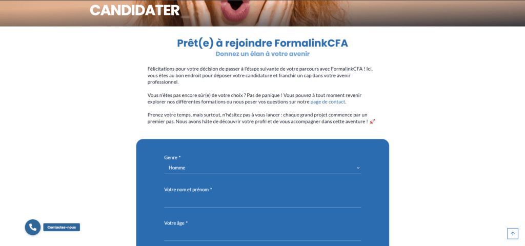 FormalinkCFA - Formulaire pré-inscription