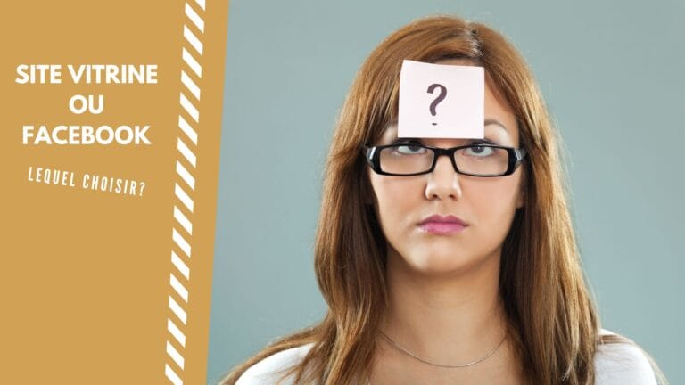 Image d'une femme avec un post it et un point d'interrogation illustrant site vitrine ou facebook lequel choisir